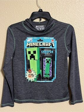 Mojang Official Minecraft Kids' Charcoal Gray Long Sleeve Creeper Hoodie Tee